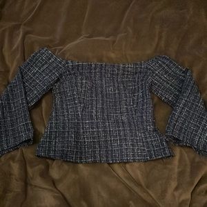 Zara off the shoulder blue top.